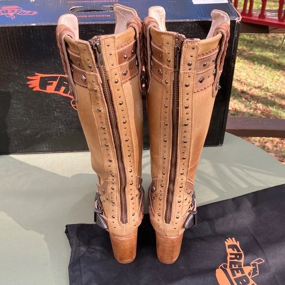 Freebird Brown Leather Boots with Stud Accents - Picture 3 of 8